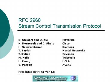 PPT – RFC 2960 Stream Control Transmission Protocol PowerPoint ...