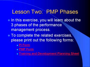 Lesson Two: PMP Phases