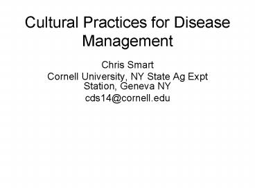 Cultural Practices for Disease Management