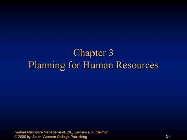 Chapter 3 Planning for Human Resources
