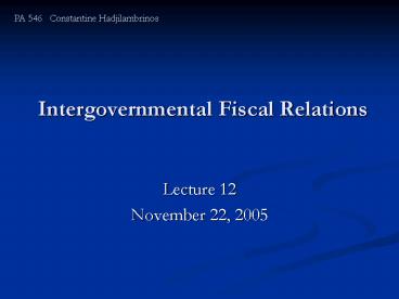 Intergovernmental Fiscal Relations