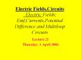 Electric Fields,Circuits  Electric Fields; Emf,Currents,Potential Difference and Multiloop Circuits PowerPoint PPT Presentation