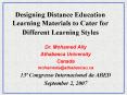 Designing Distance Education Learning Materials to Cater for Different Learning Styles PowerPoint PPT Presentation