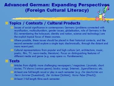 Advanced German: Expanding Perspectives (Foreign Cultural Literacy)