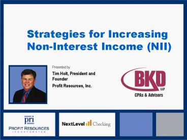 Strategies for Increasing NonInterest Income NII
