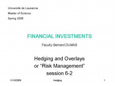 FINANCIAL INVESTMENTS Faculty:Bernard DUMAS