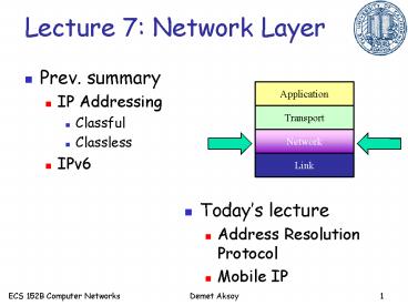 Lecture 7: Network Layer