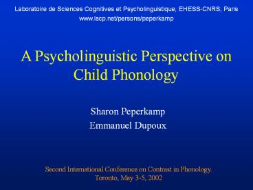 A Psycholinguistic Perspective on Child Phonology