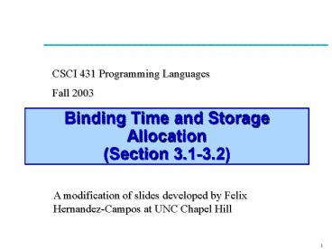 Binding Time and Storage Allocation (Section 3.1-3.2)