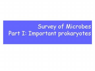 Survey of Microbes Part I: Important prokaryotes