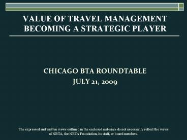 Value of Travel Management Becoming a Strategic Player
