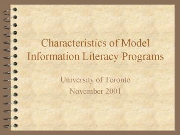 Characteristics of Model Information Literacy Programs