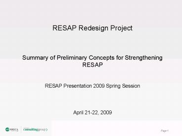 Resap Module RESAP Redesign Project Summary of Preliminary Concepts for ...
