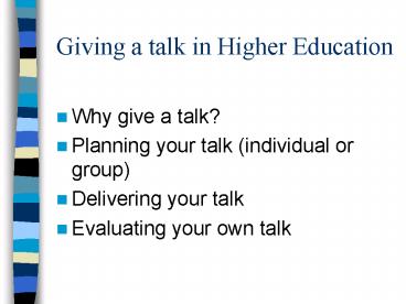 Giving a talk in Higher Education