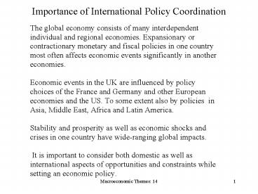 Importance of International Policy Coordination