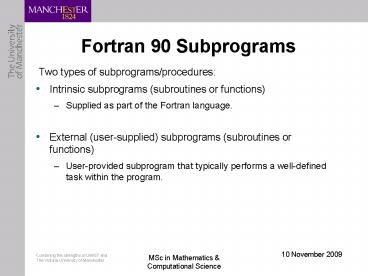 Fortran 90 Subprograms