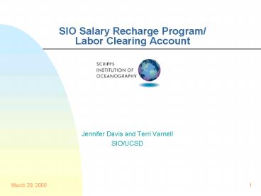 SIO Salary Recharge Program Labor Clearing Account