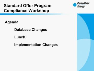 Standard Offer Program Compliance Workshop