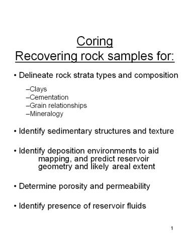 Coring%20Recovering%20rock%20samples%20for: