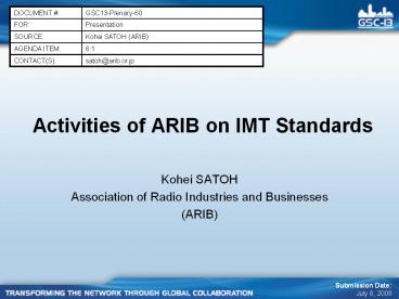 Activities of ARIB on IMT Standards