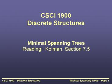 CSCI 1900 Discrete Structures