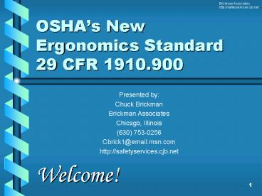 OSHAs New Ergonomics Standard 29 CFR 1910'900