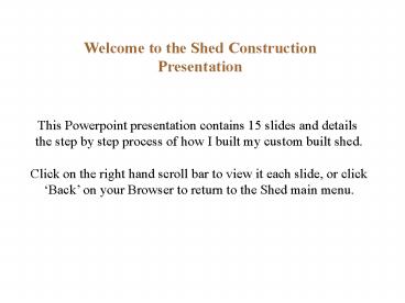 Welcome to the Shed Construction