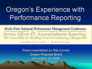 Oregons Experience with Performance Reporting