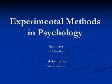 Experimental Methods in Psychology