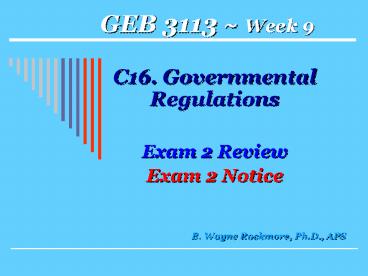 GEB 3113 Week 9