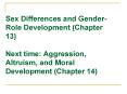 Sex Differences and GenderRole Development Chapter 13 Next time: Aggression, Altruism, and Moral Dev PowerPoint PPT Presentation