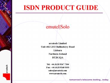 ISDN PRODUCT GUIDE