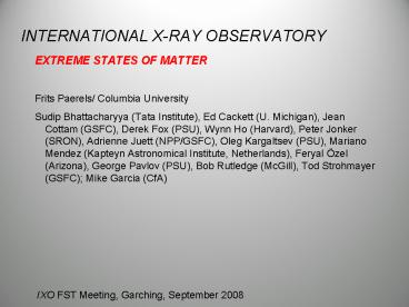 INTERNATIONAL XRAY OBSERVATORY