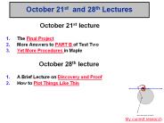 October 21st and 28th Lectures