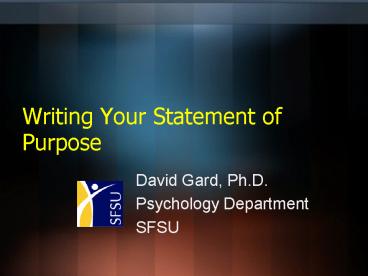 Writing Your Statement of Purpose