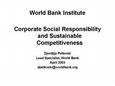 Corporate Social Responsibility and Sustainable Competitiveness