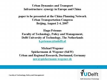 Urban Dynamics and Transport