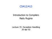 Lecture 35: Exception Handling 26 Apr 02