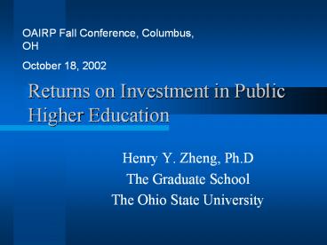 Returns on Investment in Public Higher Education