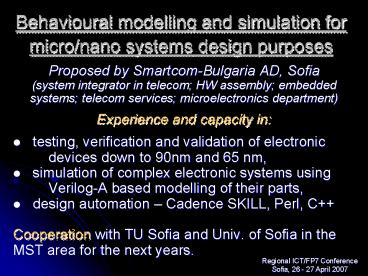 Behavioural modelling and simulation for micronano systems design purposes