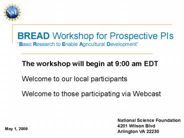 BREAD Workshop for Prospective PIs 