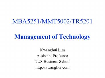 MBA5251MMT5002TR5201 Management of Technology