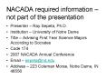 NACADA required information not part of the presentation PowerPoint PPT Presentation