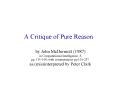 A Critique of Pure Reason PowerPoint PPT Presentation