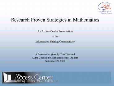 Research Proven Strategies in Mathematics