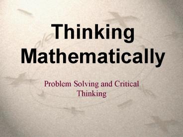 Thinking Mathematically