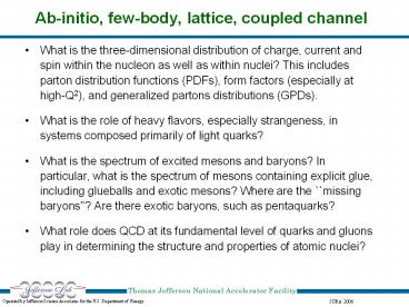 Ab-initio, few-body, lattice, coupled channel