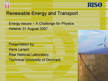 Renewable Energy and Transport