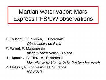 Martian water vapor: Mars Express PFSLW observations
