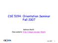 CSE 5194: Orientation Seminar Fall 2007 PowerPoint PPT Presentation